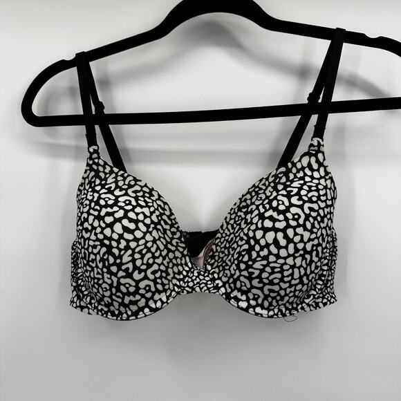 Victoria Secret Perfect Coverage Bra Womens 34C Black Animal Print Underwire - Picture 1 of 10
